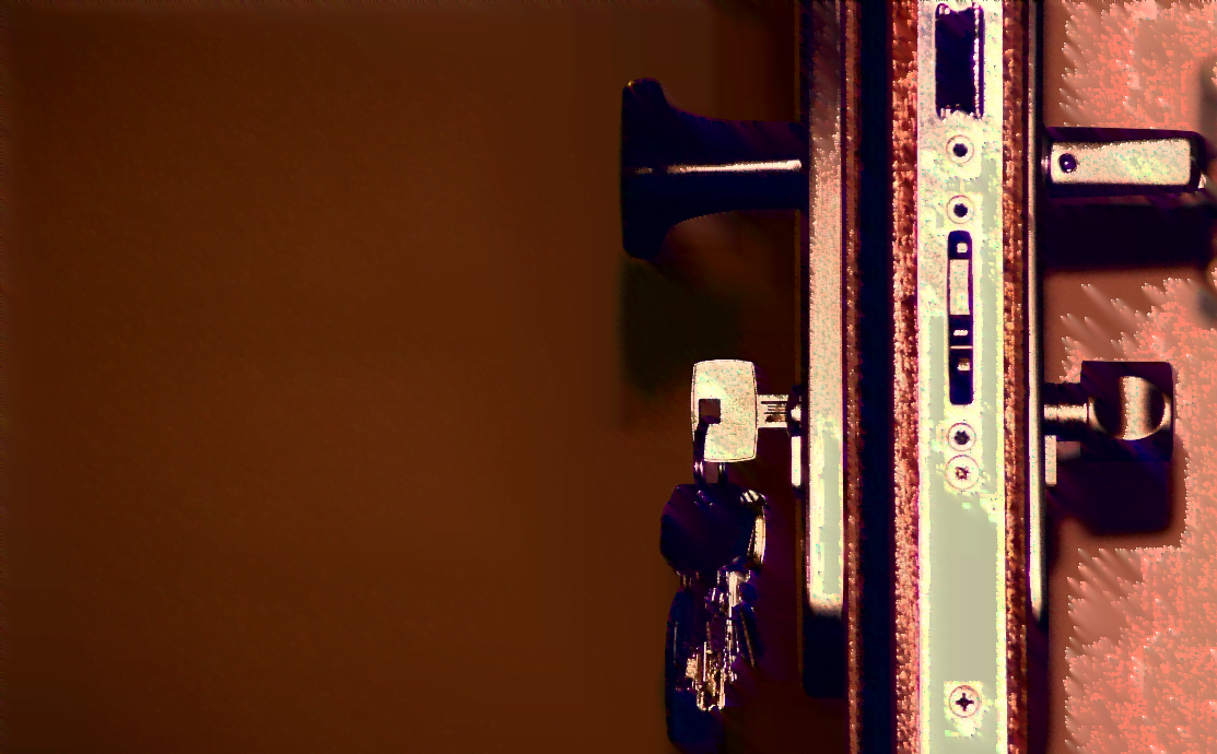 Sideview of a door lock.